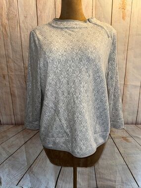 Talbots Light Gray Graphic Pullover Sweatshirt, zip neck, soft & cozy, 2X